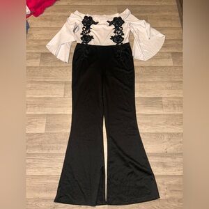 VENUS Black and White Jumpsuit with Floral Accents